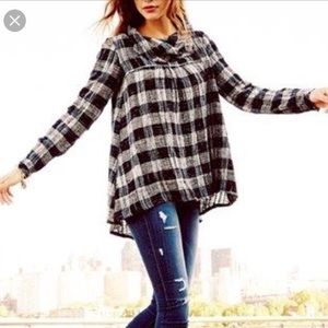 Free People Walk In The Park Cowl Neck Plaid Tunic